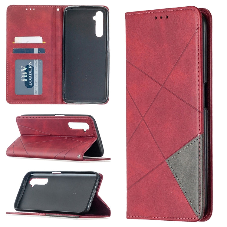 For OPPO Realme 6 Rhombus Texture Horizontal Flip Magnetic Leather Case with Holder & Card Slots