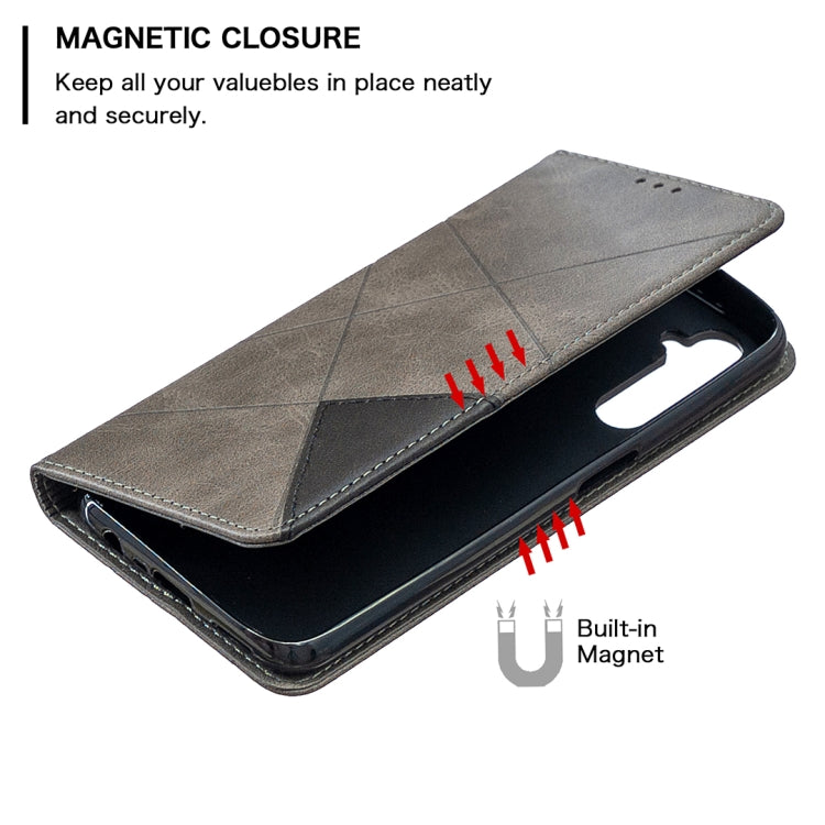 For OPPO Realme 6 Rhombus Texture Horizontal Flip Magnetic Leather Case with Holder & Card Slots