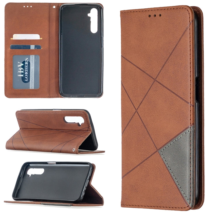 For OPPO Realme 6 Rhombus Texture Horizontal Flip Magnetic Leather Case with Holder & Card Slots