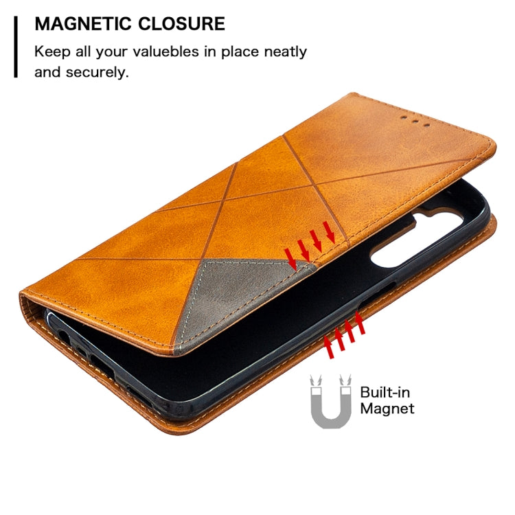 For OPPO Realme 6 Rhombus Texture Horizontal Flip Magnetic Leather Case with Holder & Card Slots