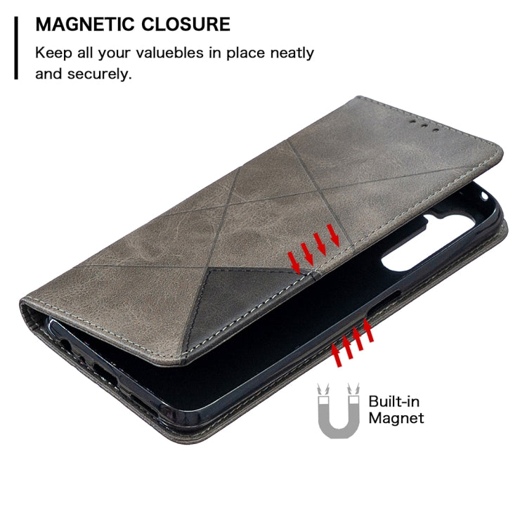 For OPPO Realme 6 Pro Rhombus Texture Horizontal Flip Magnetic Leather Case with Holder & Card Slots