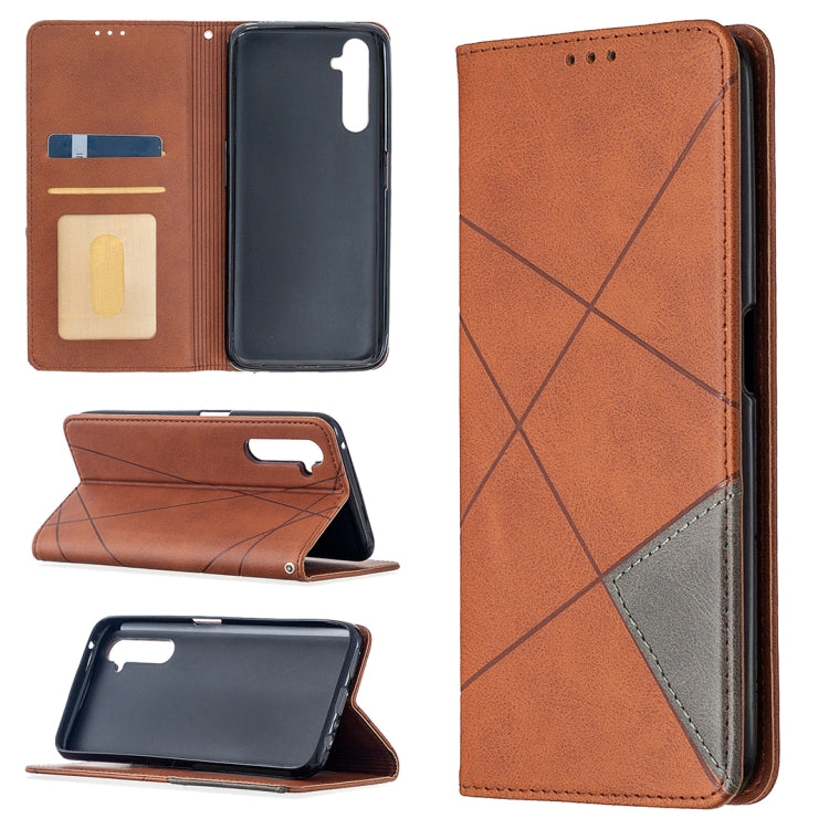 For OPPO Realme 6 Pro Rhombus Texture Horizontal Flip Magnetic Leather Case with Holder & Card Slots