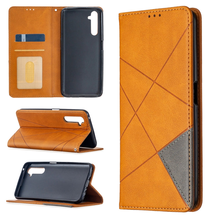 For OPPO Realme 6 Pro Rhombus Texture Horizontal Flip Magnetic Leather Case with Holder & Card Slots