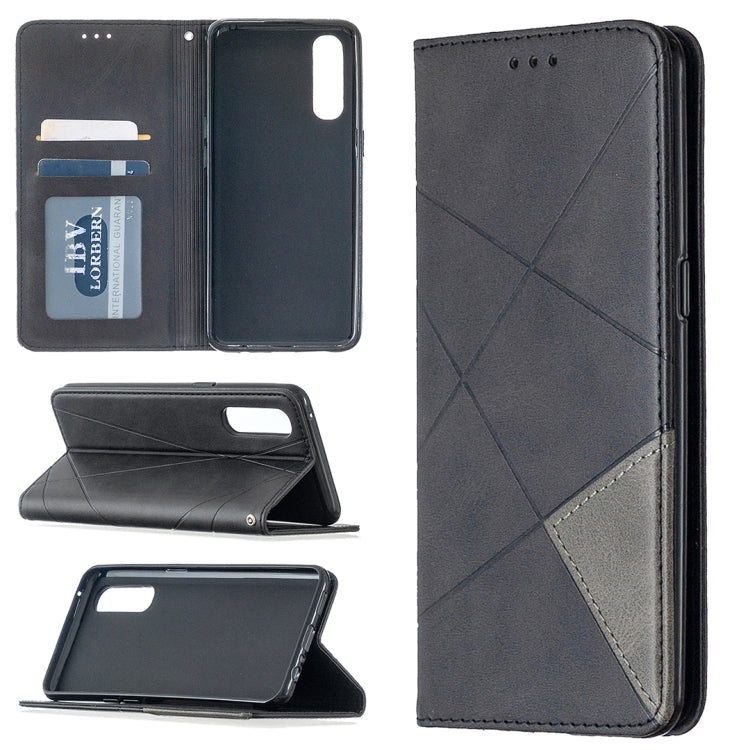 For OPPO Reno3 Pro Rhombus Texture Horizontal Flip Magnetic Leather Case with Holder & Card Slots