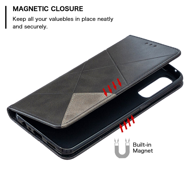 For OPPO Reno3 Pro Rhombus Texture Horizontal Flip Magnetic Leather Case with Holder & Card Slots