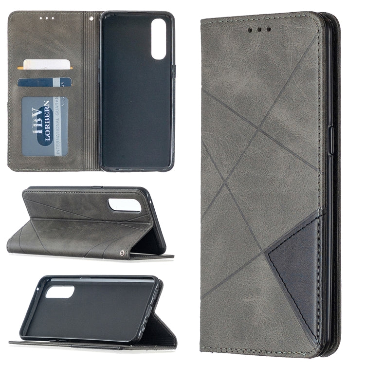 For OPPO Reno3 Pro Rhombus Texture Horizontal Flip Magnetic Leather Case with Holder & Card Slots