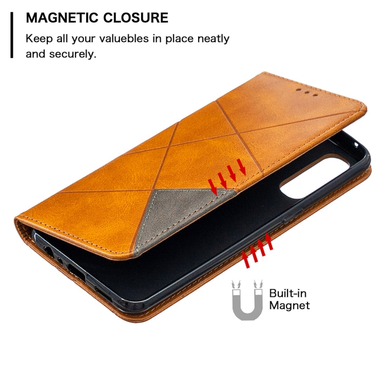 For OPPO Reno3 Pro Rhombus Texture Horizontal Flip Magnetic Leather Case with Holder & Card Slots