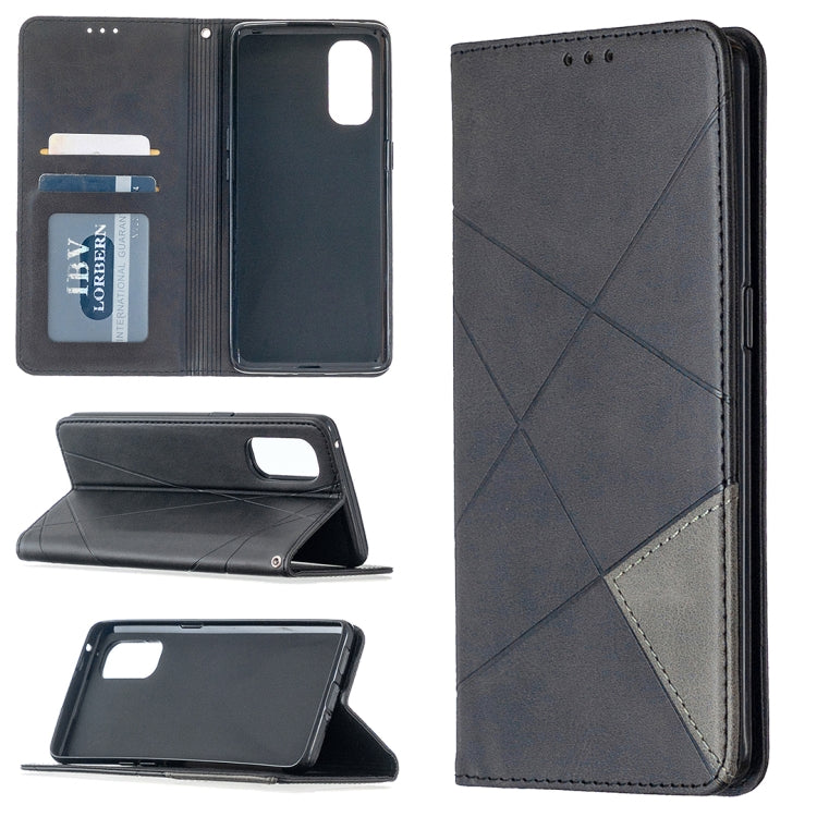 For OPPO Reno4 Pro 5G Rhombus Texture Horizontal Flip Magnetic Leather Case with Holder & Card Slots