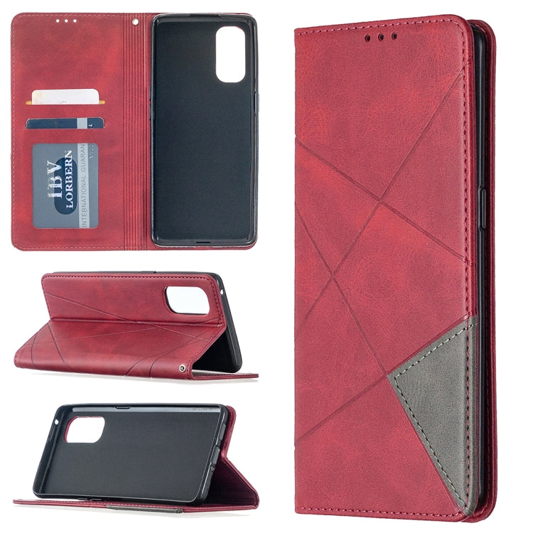 For OPPO Reno4 Pro 5G Rhombus Texture Horizontal Flip Magnetic Leather Case with Holder & Card Slots
