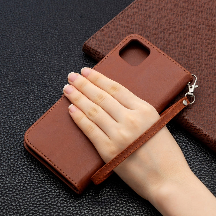 For OPPO Realme C11 Retro Lambskin Texture Pure Color Horizontal Flip PU Leather Case, with Holder & Card Slots & Wallet & Lanyard