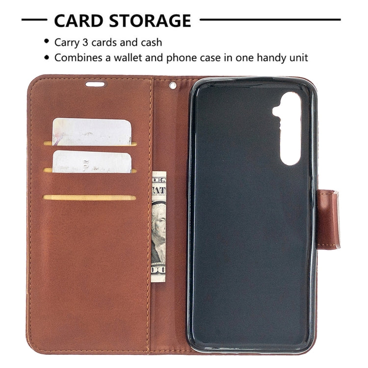 For OPPO Realme 6 Retro Lambskin Texture Pure Color Horizontal Flip PU Leather Case, with Holder & Card Slots & Wallet & Lanyard