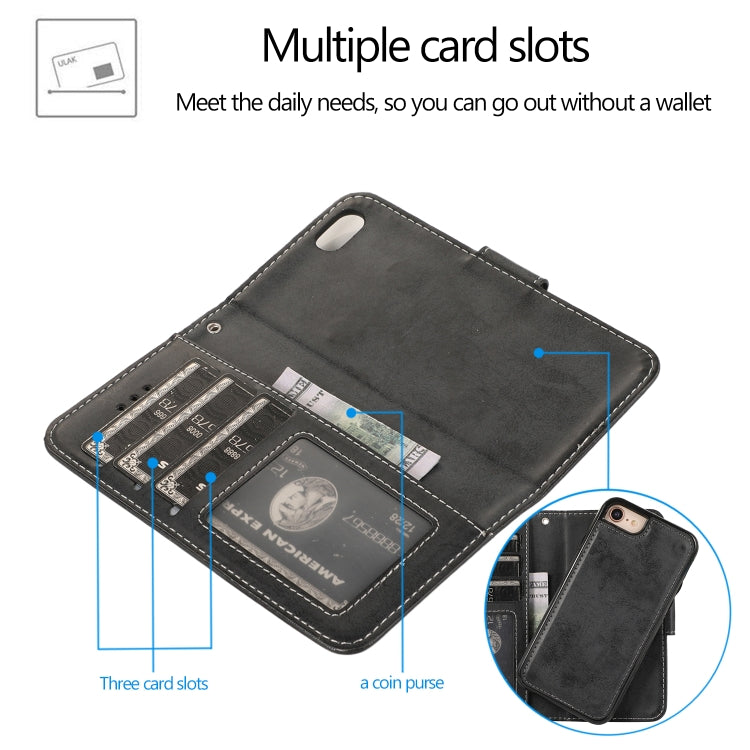 For iPhone SE 2022 / SE 2020 / 8 / 7 KLT888-2 Retro 2 in 1 Detachable Magnetic Horizontal Flip TPU + PU Leather Case with Holder & Card Slots & Photo Frame & Wallet