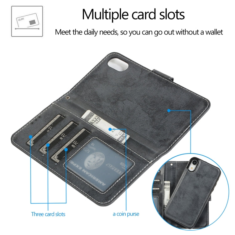 For iPhone XR KLT888-2 Retro 2 in 1 Detachable Magnetic Horizontal Flip TPU + PU Leather Case with Holder & Card Slots & Photo Frame & Wallet