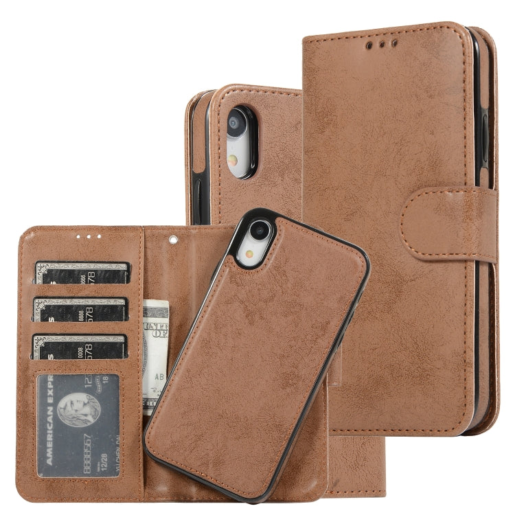 For iPhone XR KLT888-2 Retro 2 in 1 Detachable Magnetic Horizontal Flip TPU + PU Leather Case with Holder & Card Slots & Photo Frame & Wallet