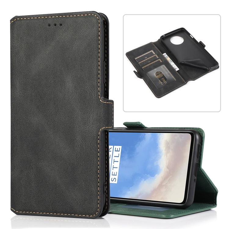 For OnePlus 7T Retro Magnetic Closing Clasp Horizontal Flip Leather Case with Holder & Card Slots & Photo Frame & Wallet