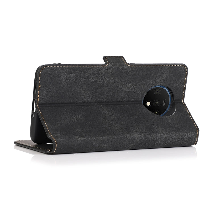 For OnePlus 7T Retro Magnetic Closing Clasp Horizontal Flip Leather Case with Holder & Card Slots & Photo Frame & Wallet