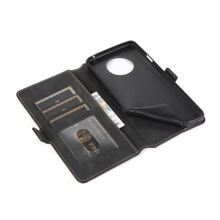 For OnePlus 7T Retro Magnetic Closing Clasp Horizontal Flip Leather Case with Holder & Card Slots & Photo Frame & Wallet