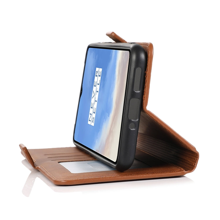 For OnePlus 7T Retro Magnetic Closing Clasp Horizontal Flip Leather Case with Holder & Card Slots & Photo Frame & Wallet