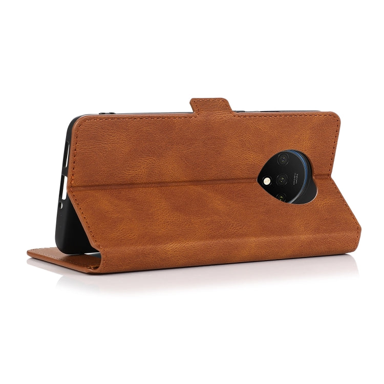 For OnePlus 7T Retro Magnetic Closing Clasp Horizontal Flip Leather Case with Holder & Card Slots & Photo Frame & Wallet