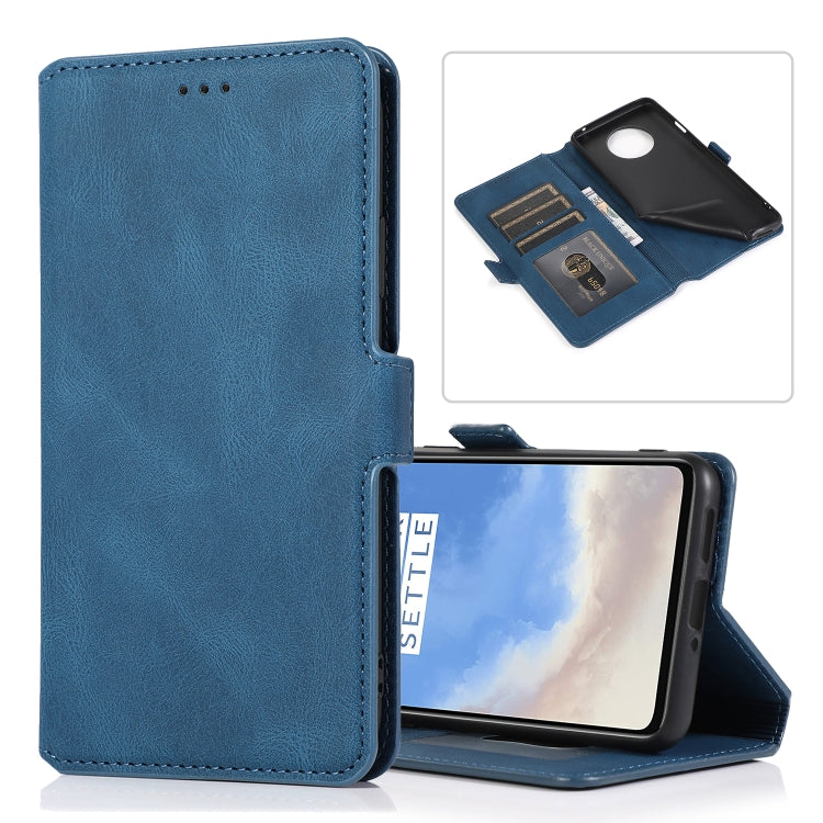 For OnePlus 7T Retro Magnetic Closing Clasp Horizontal Flip Leather Case with Holder & Card Slots & Photo Frame & Wallet