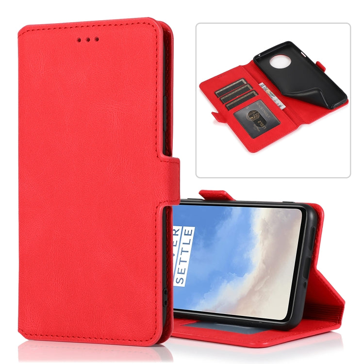 For OnePlus 7T Retro Magnetic Closing Clasp Horizontal Flip Leather Case with Holder & Card Slots & Photo Frame & Wallet