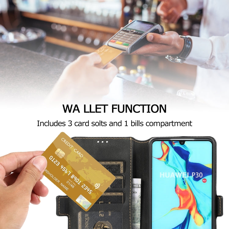 For Huawei P30 Retro Magnetic Closing Clasp Horizontal Flip Leather Case with Holder & Card Slots & Photo Frame & Wallet
