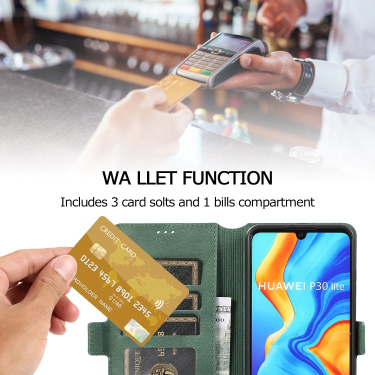 For Huawei P30 Lite Retro Magnetic Closing Clasp Horizontal Flip Leather Case with Holder & Card Slots & Photo Frame & Wallet