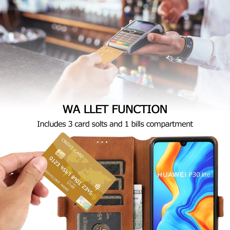 For Huawei P30 Lite Retro Magnetic Closing Clasp Horizontal Flip Leather Case with Holder & Card Slots & Photo Frame & Wallet