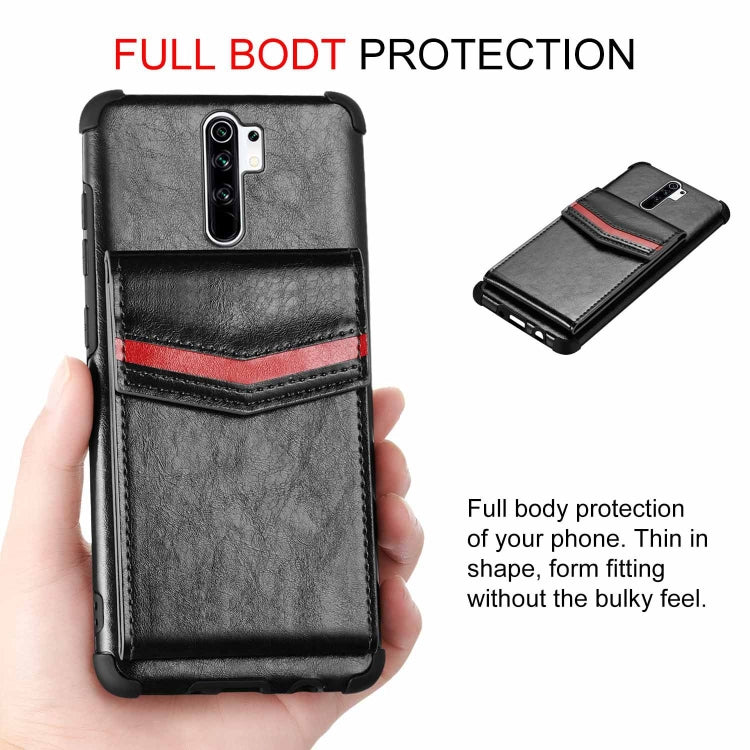 For Xiaomi Redmi 9 Flip Card Bag Copper Buckle TPU + PU Leather Back Cover Shockproof Case with Card Slots & Photo Frame