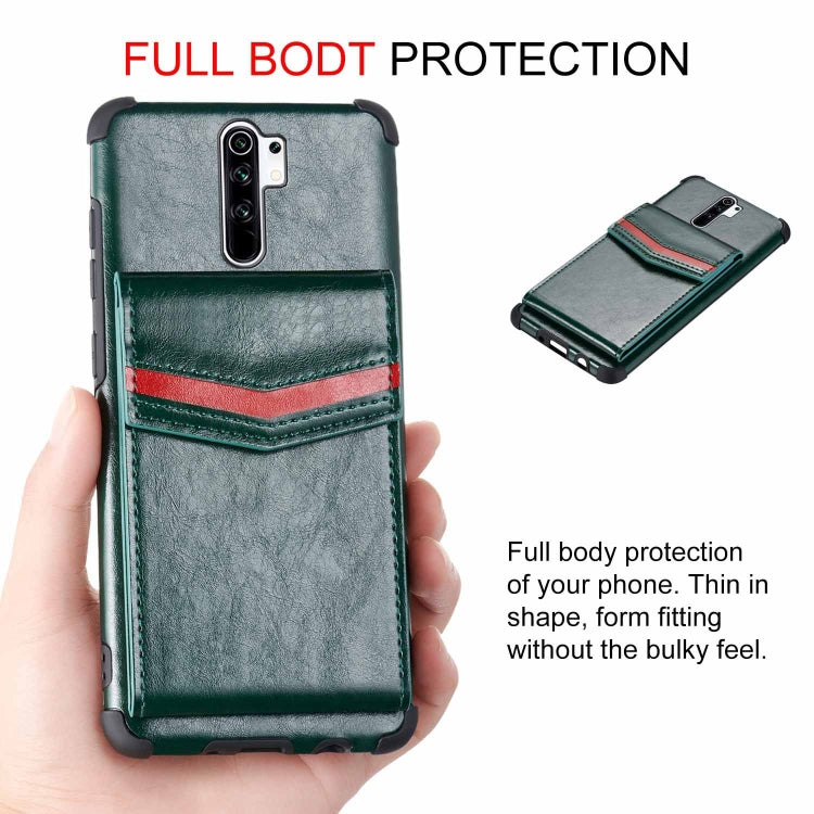 For Xiaomi Redmi 9 Flip Card Bag Copper Buckle TPU + PU Leather Back Cover Shockproof Case with Card Slots & Photo Frame