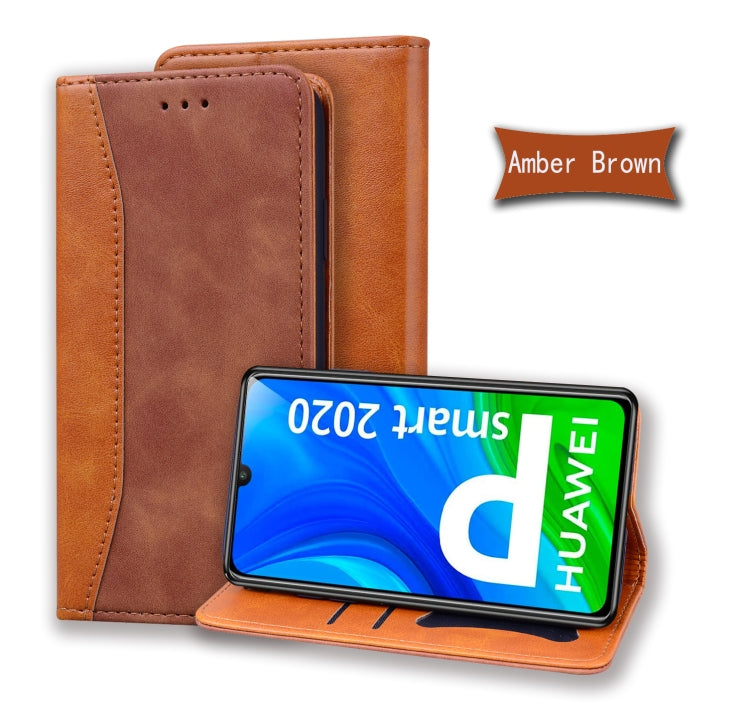 For Huawei P Smart (2020) Business Stitching Horizontal Flip Leather Case with Double Folding & Bracket & Card Slots & Photo Frame & Wallet