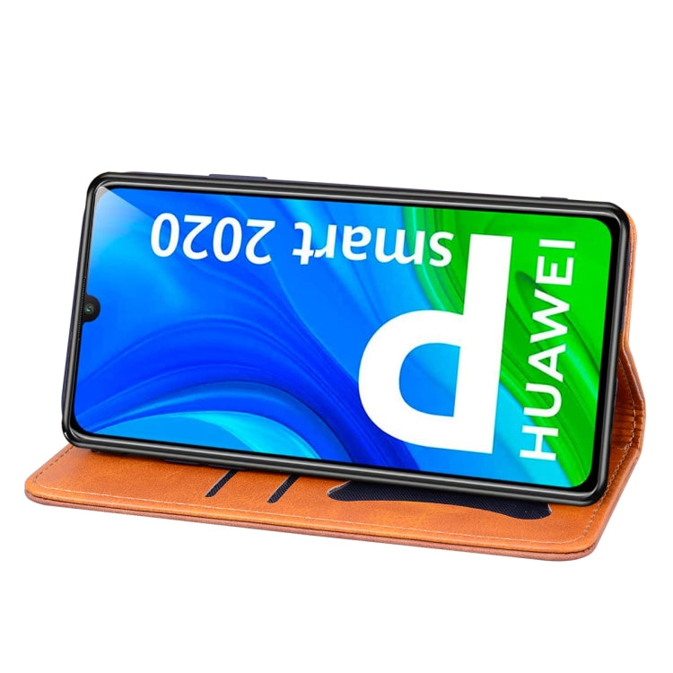 For Huawei P Smart (2020) Business Stitching Horizontal Flip Leather Case with Double Folding & Bracket & Card Slots & Photo Frame & Wallet
