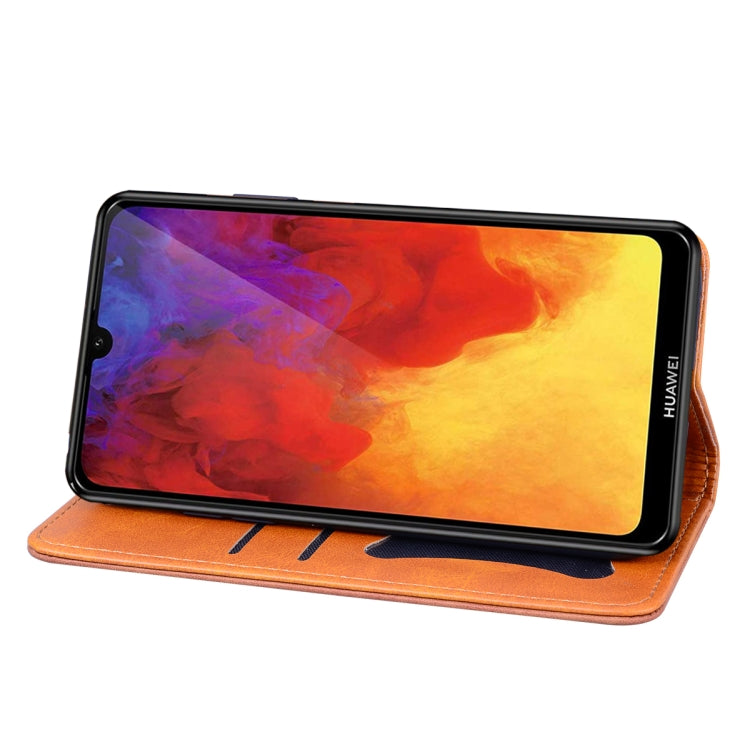 For Huawei Y6 Pro (2019) Business Stitching Horizontal Flip Leather Case with Double Folding & Bracket & Card Slots & Photo Frame & Wallet