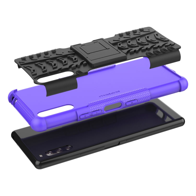 For Sony Xperia L4 Tire Texture Shockproof TPU + PC Protective Case with Holder