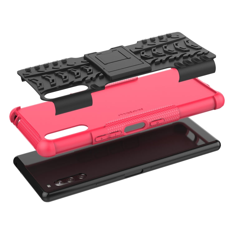 For Sony Xperia L4 Tire Texture Shockproof TPU + PC Protective Case with Holder