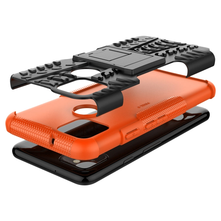 For Google Pixel 5 Tire Texture Shockproof TPU + PC Protective Case with Holder