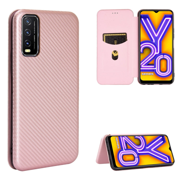 For Vivo Y20 / Y20i (Indian) Carbon Fiber Texture Horizontal Flip TPU + PC + PU Leather Case with Card Slot