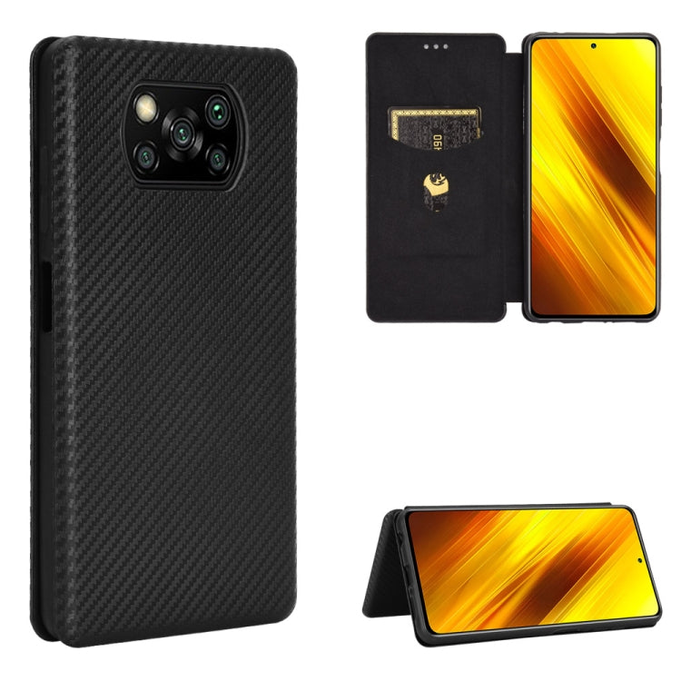For Xiaomi Poco X3 NFC Carbon Fiber Texture Horizontal Flip TPU + PC + PU Leather Case with Card Slot