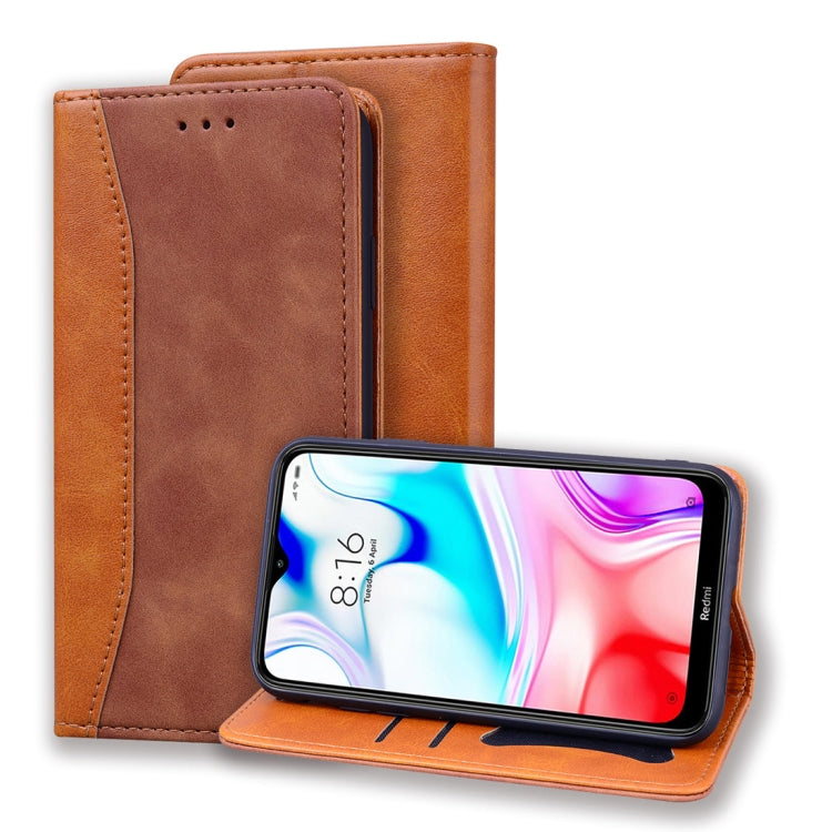 For Xiaomi Redmi 8 Business Stitching Horizontal Flip Leather Case with Double Folding & Bracket & Card Slots & Photo Frame & Wallet