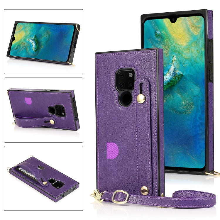For Huawei Mate 20 Wrist Strap PU+TPU Shockproof Protective Case with Crossbody Lanyard & Holder & Card Slot