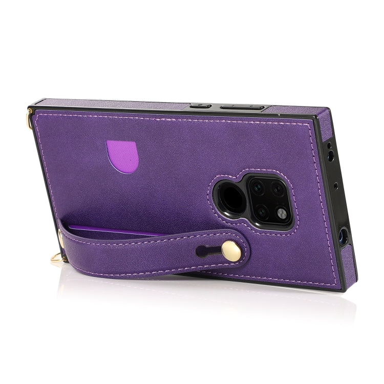 For Huawei Mate 20 Wrist Strap PU+TPU Shockproof Protective Case with Crossbody Lanyard & Holder & Card Slot