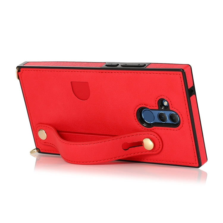 For Huawei Mate 20 Lite Wrist Strap PU+TPU Shockproof Protective Case with Crossbody Lanyard & Holder & Card Slot