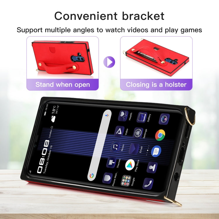 For Huawei Mate 20 Lite Wrist Strap PU+TPU Shockproof Protective Case with Crossbody Lanyard & Holder & Card Slot