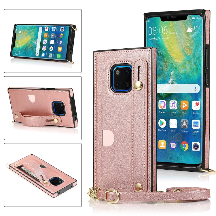 For Huawei Mate 20 Pro Wrist Strap PU+TPU Shockproof Protective Case with Crossbody Lanyard & Holder & Card Slot