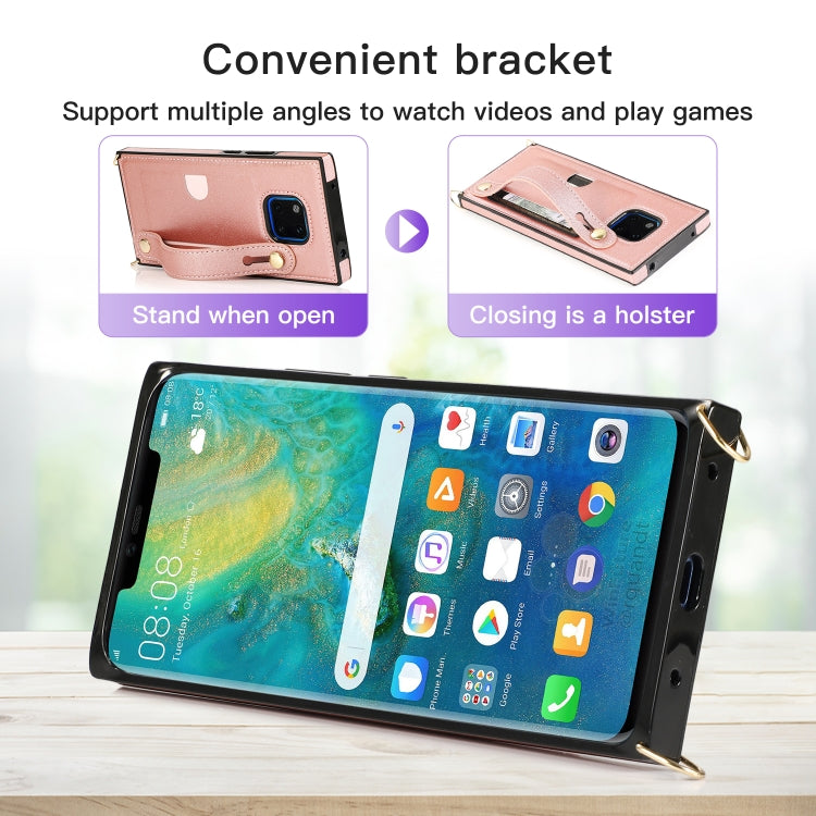 For Huawei Mate 20 Pro Wrist Strap PU+TPU Shockproof Protective Case with Crossbody Lanyard & Holder & Card Slot