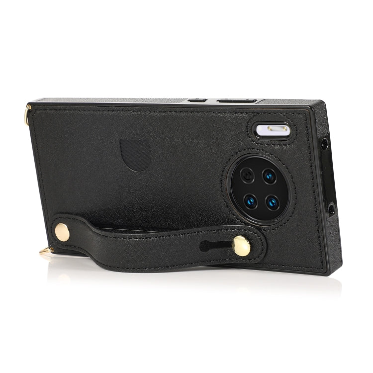 For Huawei Mate 30 Wrist Strap PU+TPU Shockproof Protective Case with Crossbody Lanyard & Holder & Card Slot