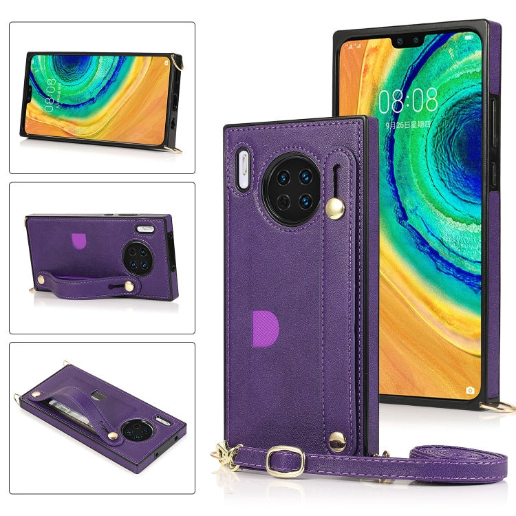 For Huawei Mate 30 Wrist Strap PU+TPU Shockproof Protective Case with Crossbody Lanyard & Holder & Card Slot