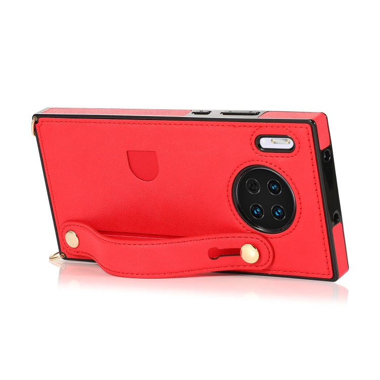 For Huawei Mate 30 Wrist Strap PU+TPU Shockproof Protective Case with Crossbody Lanyard & Holder & Card Slot