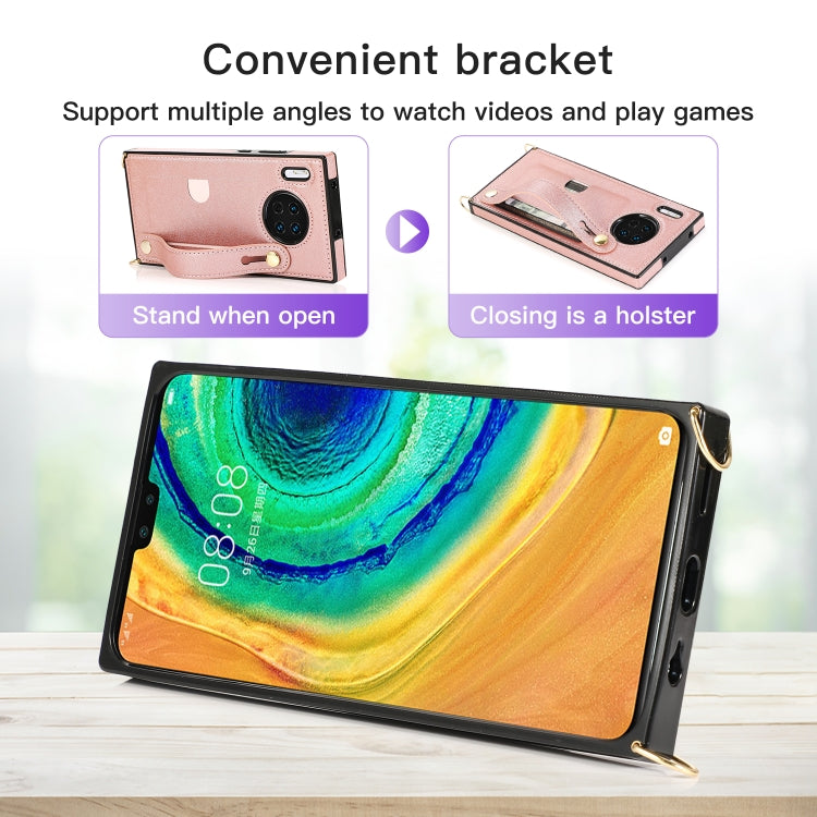 For Huawei Mate 30 Wrist Strap PU+TPU Shockproof Protective Case with Crossbody Lanyard & Holder & Card Slot