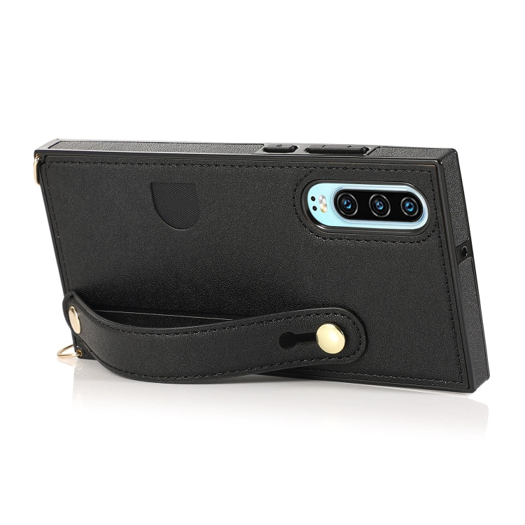For Huawei P30 Wrist Strap PU+TPU Shockproof Protective Case with Crossbody Lanyard & Holder & Card Slot